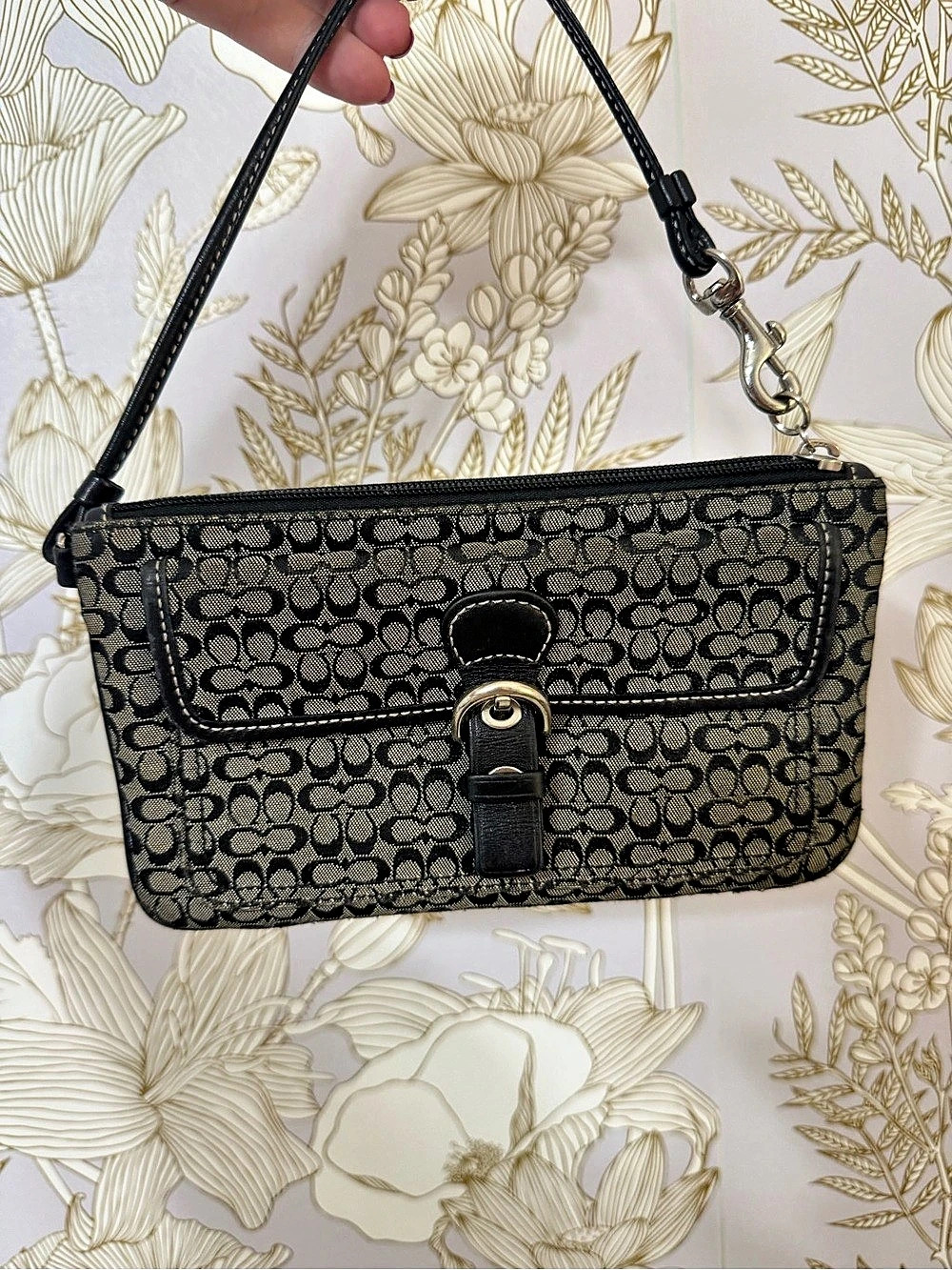 Coach Soho Signature Buckle Flap Wristlet Clutch Black & Brown